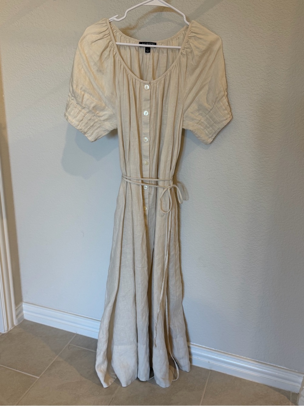 J. Crew Cream Button-Front Maxi Dress with Tie Waist - Picture 2 of 3